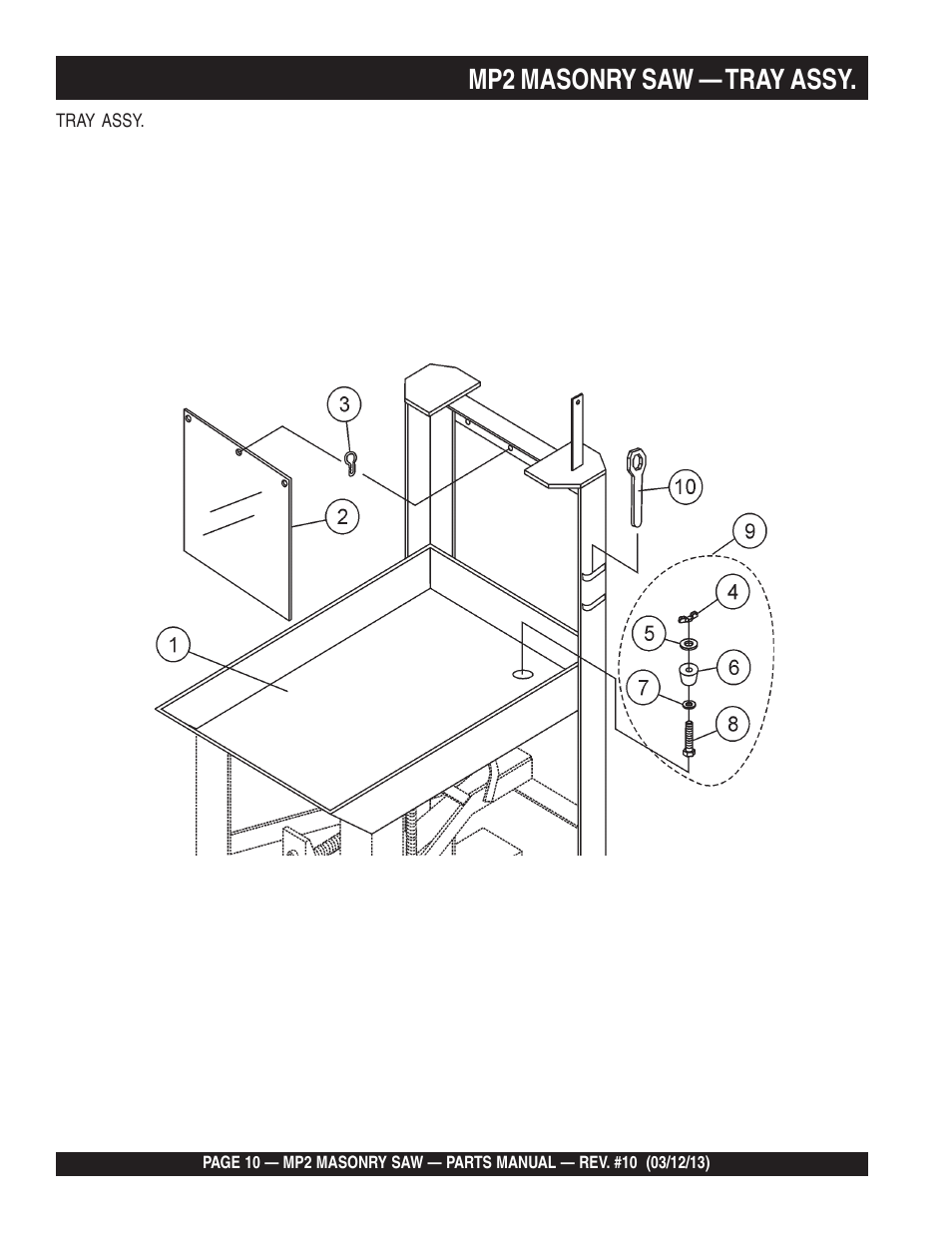 Mp2 masonry saw — tray assy | Multiquip MP2090HP User Manual | Page 10 / 64