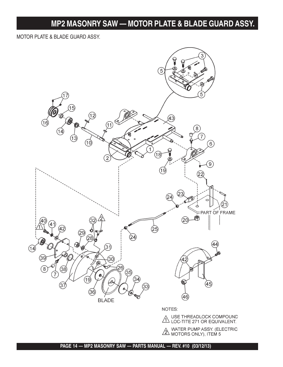 Mp2 masonry saw — motor plate & blade guard assy | Multiquip MP2090HP User Manual | Page 14 / 64