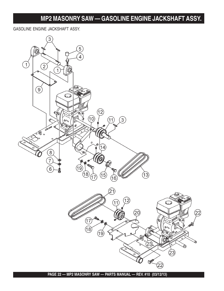 Mp2 masonry saw — gasoline engine jackshaft assy | Multiquip MP2090HP User Manual | Page 22 / 64