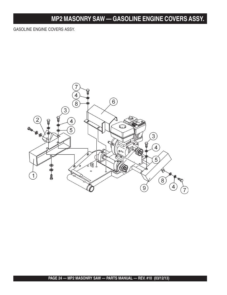 Mp2 masonry saw — gasoline engine covers assy | Multiquip MP2090HP User Manual | Page 24 / 64