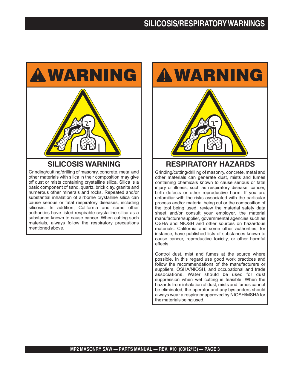 Warning | Multiquip MP2090HP User Manual | Page 3 / 64
