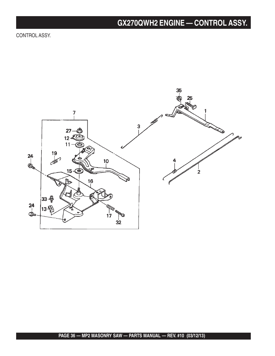 Gx270qwh2 engine — control assy | Multiquip MP2090HP User Manual | Page 36 / 64