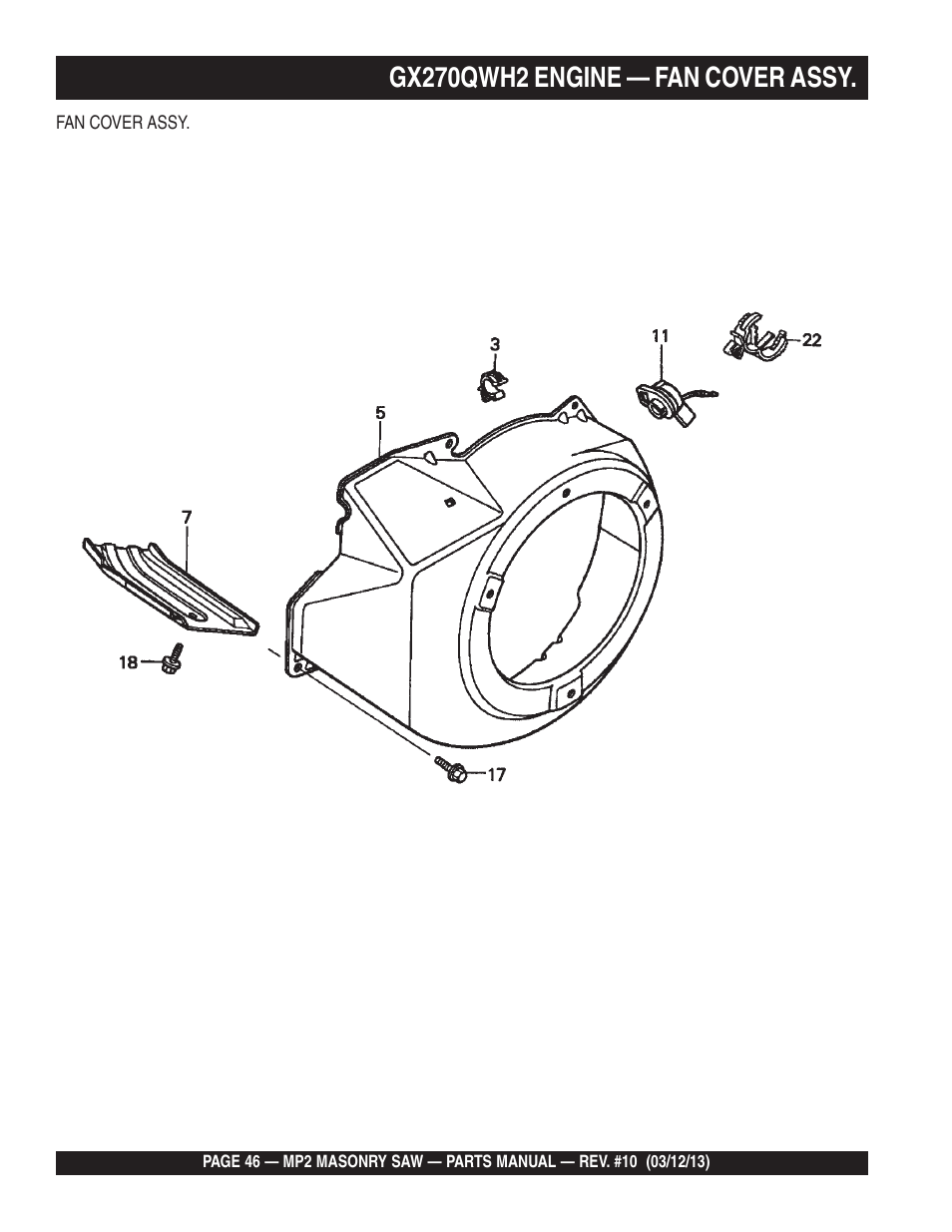 Gx270qwh2 engine — fan cover assy | Multiquip MP2090HP User Manual | Page 46 / 64