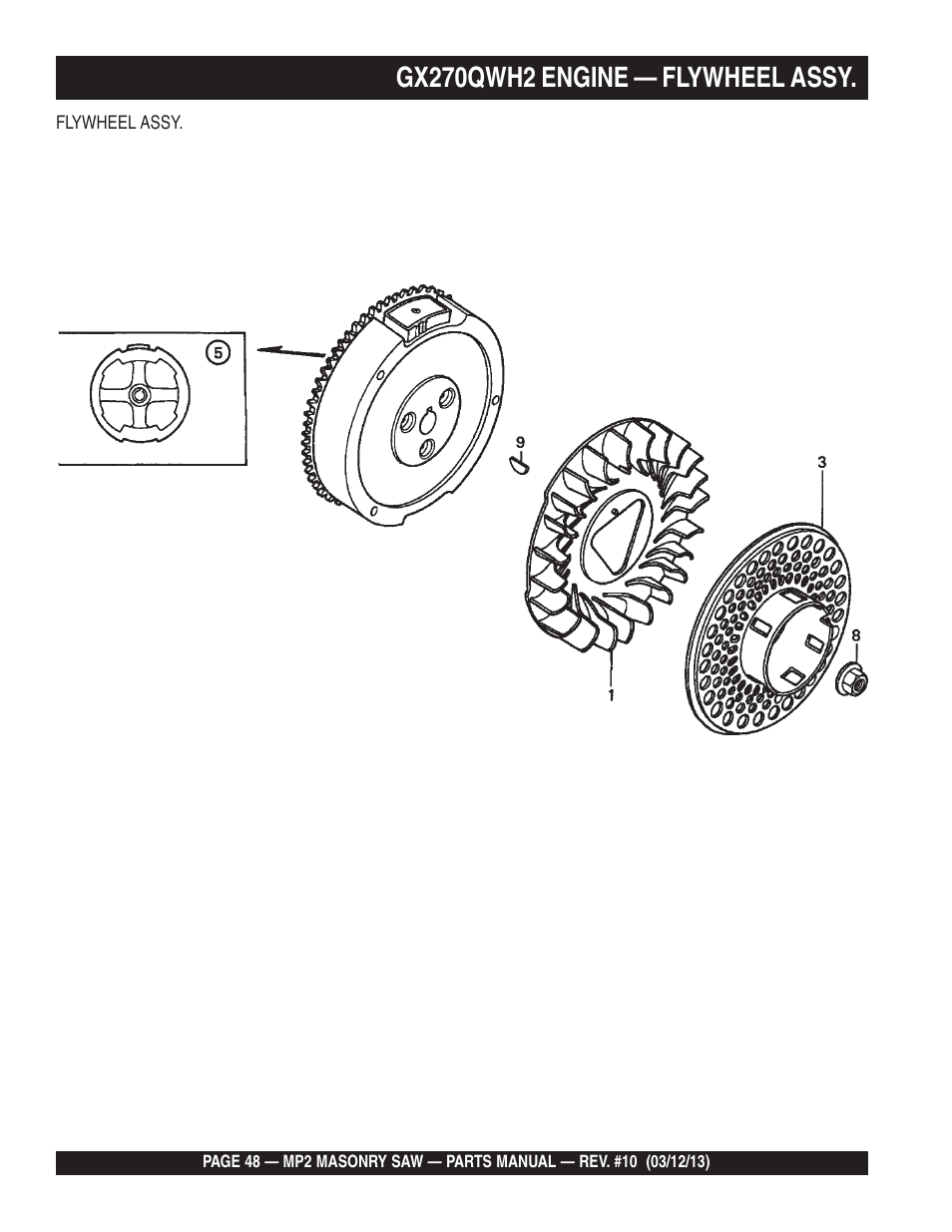 Gx270qwh2 engine — flywheel assy | Multiquip MP2090HP User Manual | Page 48 / 64