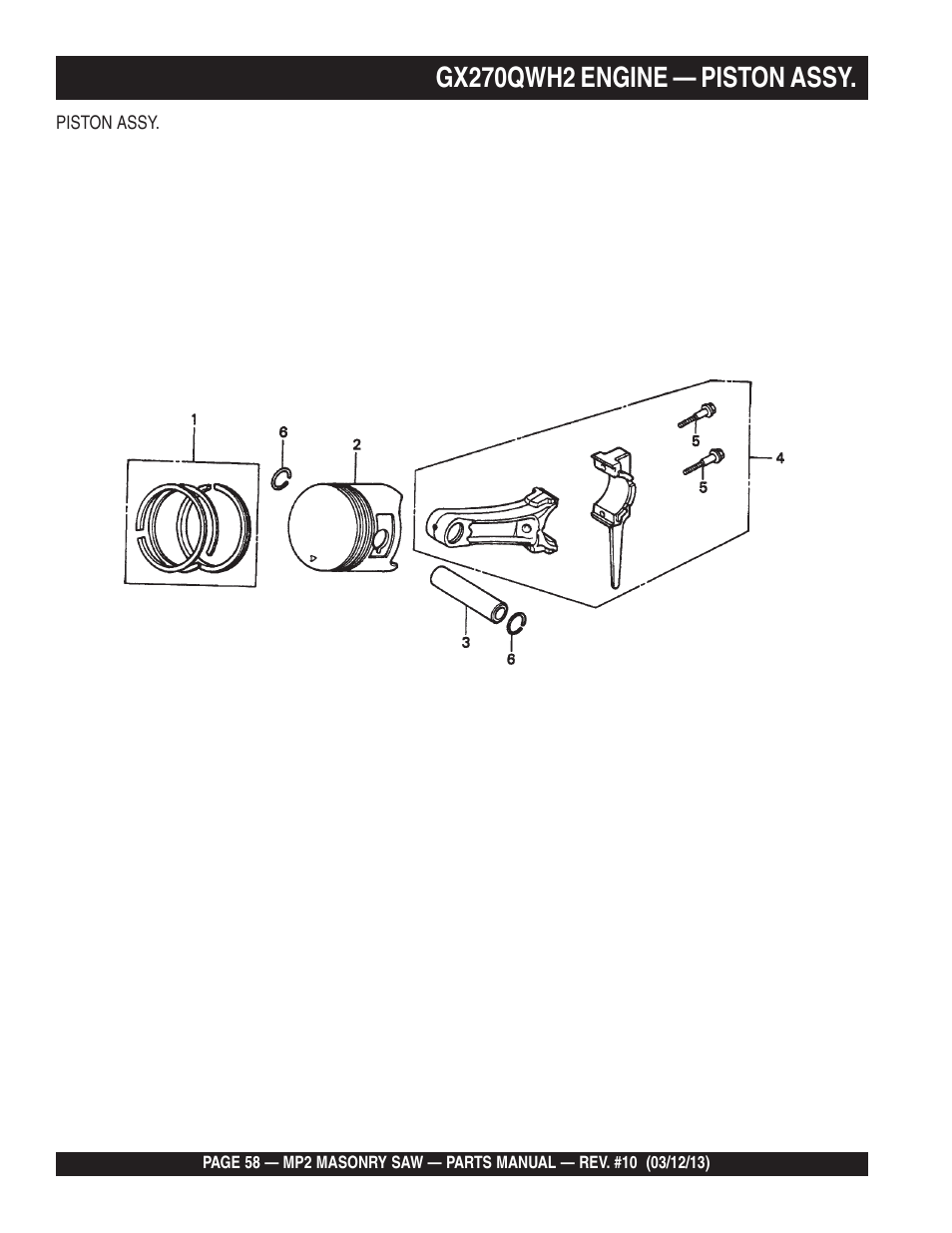 Gx270qwh2 engine — piston assy | Multiquip MP2090HP User Manual | Page 58 / 64