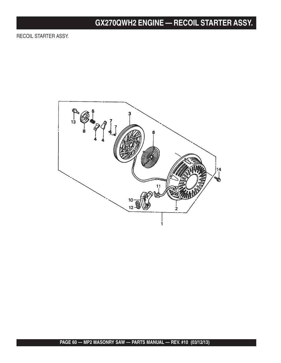 Gx270qwh2 engine — recoil starter assy | Multiquip MP2090HP User Manual | Page 60 / 64