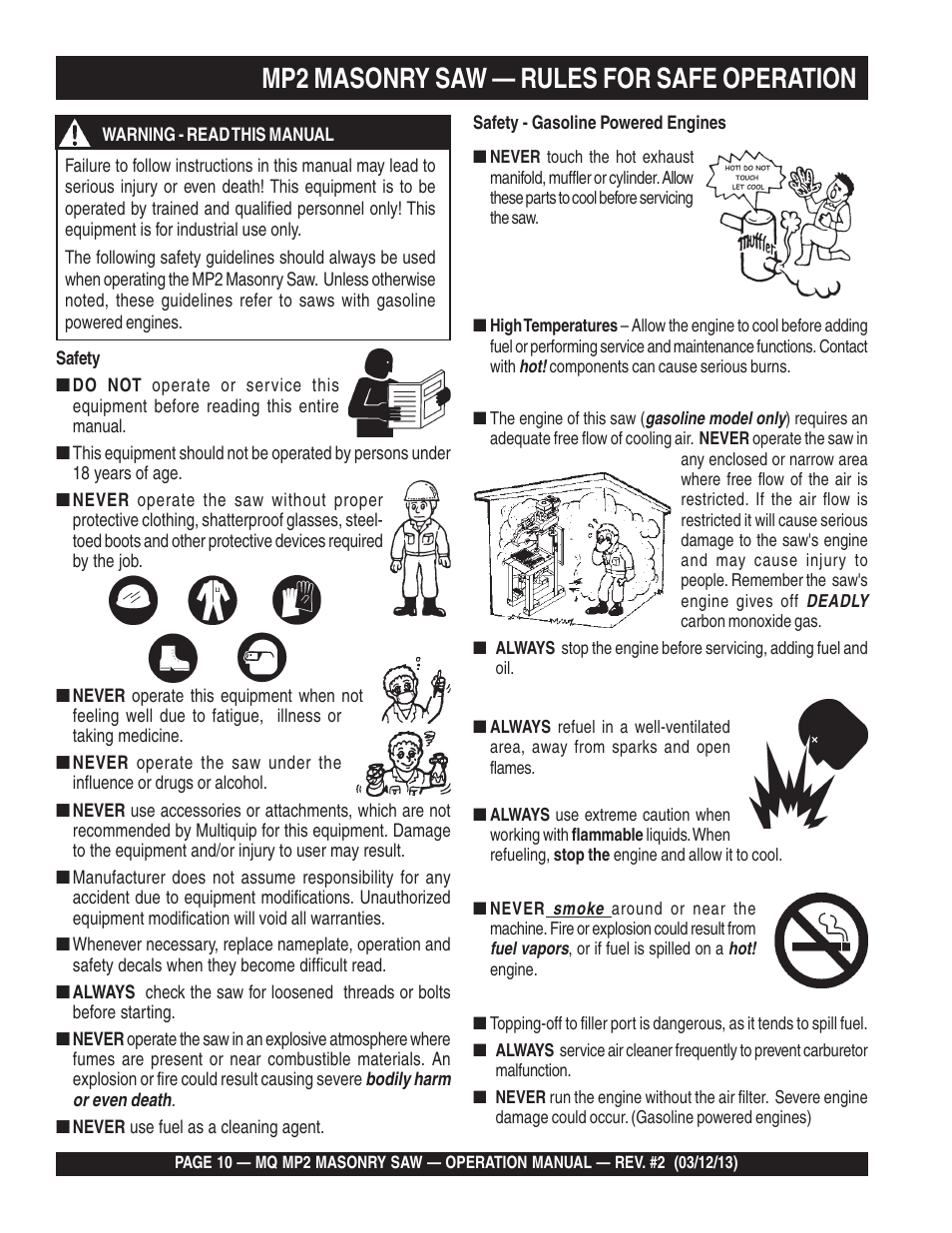Mp2 masonry saw — rules for safe operation | Multiquip MP2090HP User Manual | Page 10 / 42