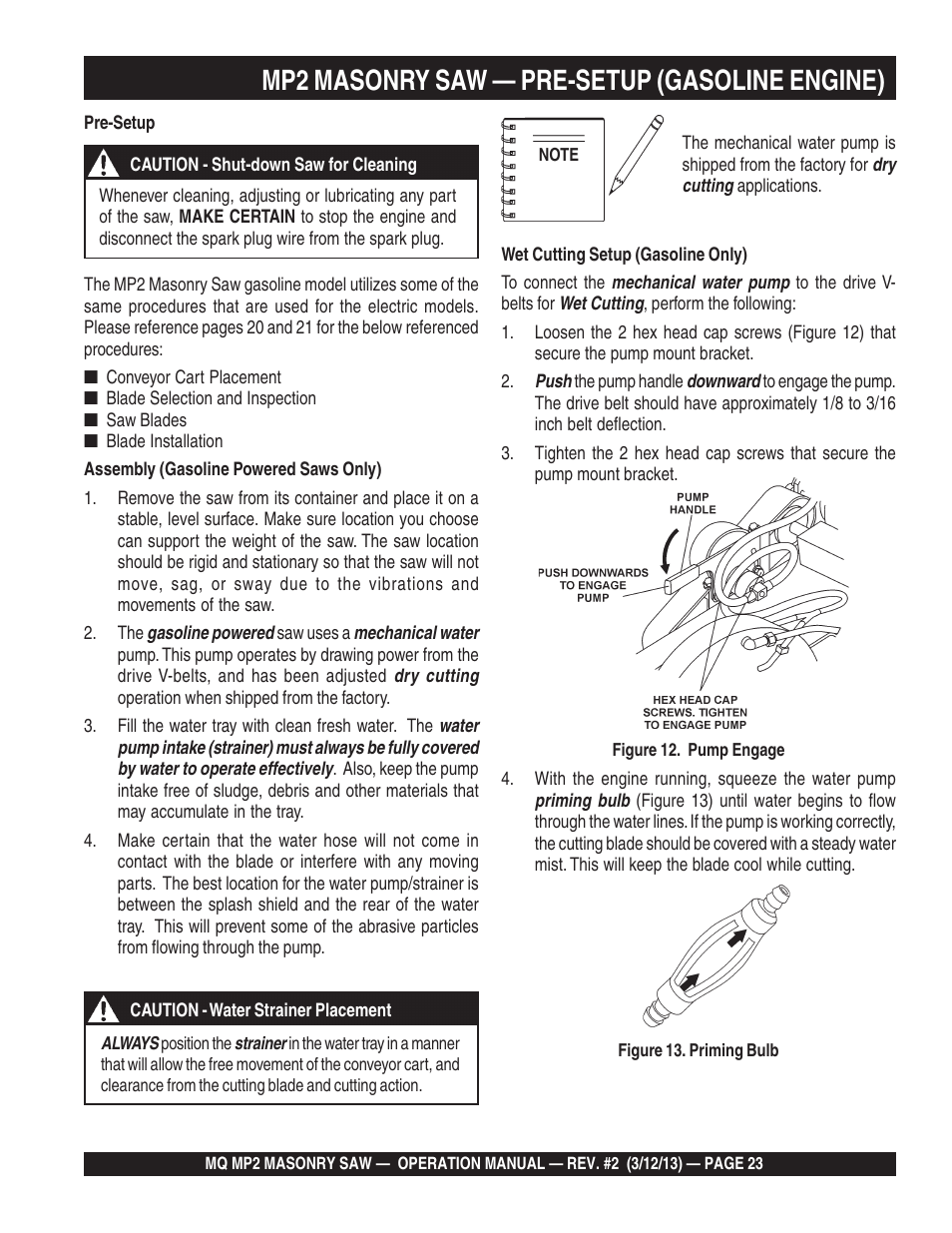 Mp2 masonry saw — pre-setup (gasoline engine) | Multiquip MP2090HP User Manual | Page 23 / 42