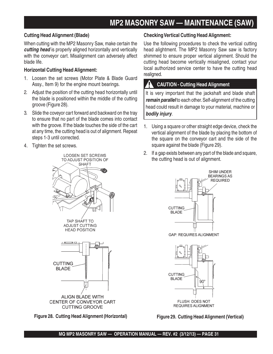 Mp2 masonry saw — maintenance (saw) | Multiquip MP2090HP User Manual | Page 31 / 42