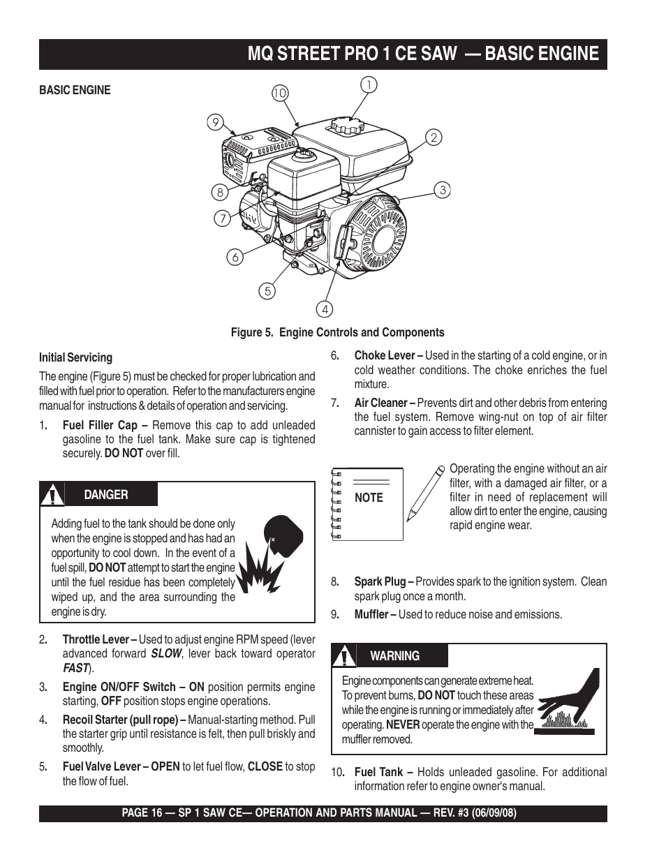 Mq street pro 1 ce saw — basic engine | Multiquip SP1CE13H18 User Manual | Page 16 / 82