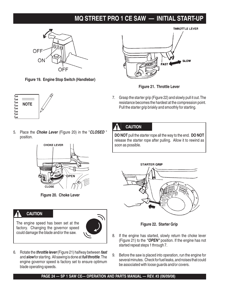 Mq street pro 1 ce saw — initial start-up | Multiquip SP1CE13H18 User Manual | Page 24 / 82