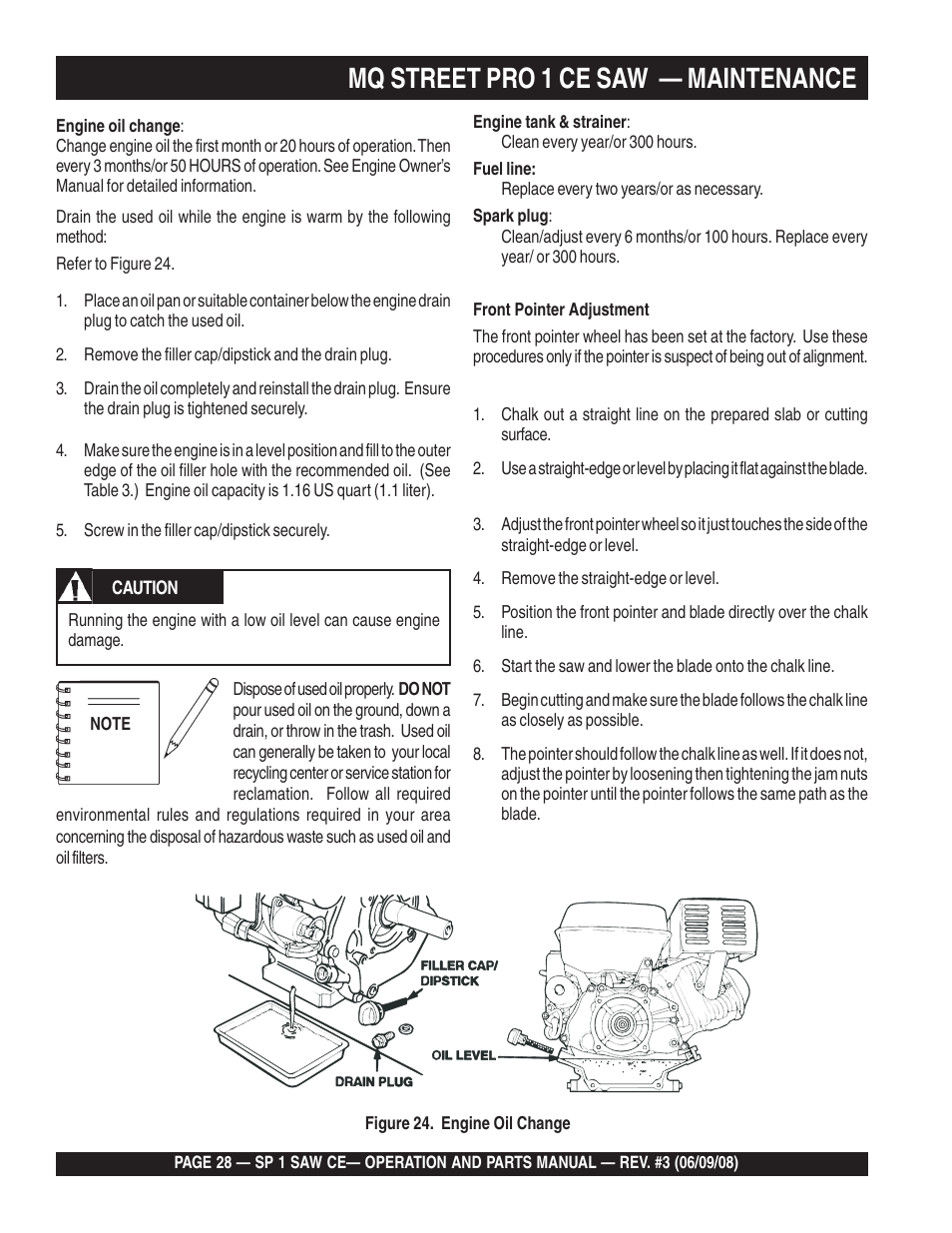 Mq street pro 1 ce saw — maintenance | Multiquip SP1CE13H18 User Manual | Page 28 / 82
