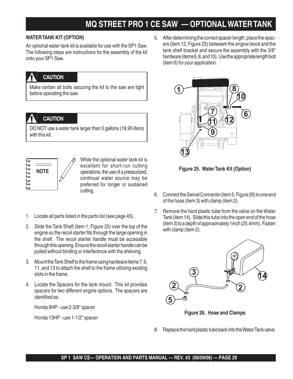 Mq street pro 1 ce saw — optional water tank | Multiquip SP1CE13H18 User Manual | Page 29 / 82