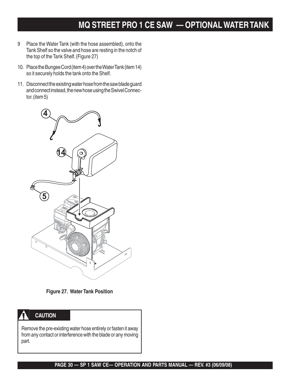 Mq street pro 1 ce saw — optional water tank | Multiquip SP1CE13H18 User Manual | Page 30 / 82