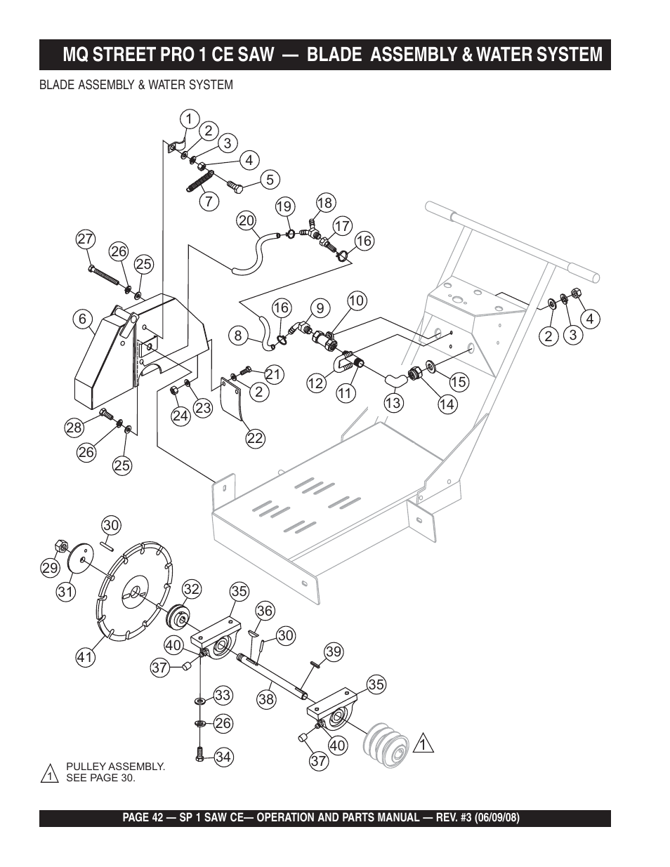 Mq street pro 1 ce saw, Blade assembly & water system | Multiquip SP1CE13H18 User Manual | Page 42 / 82