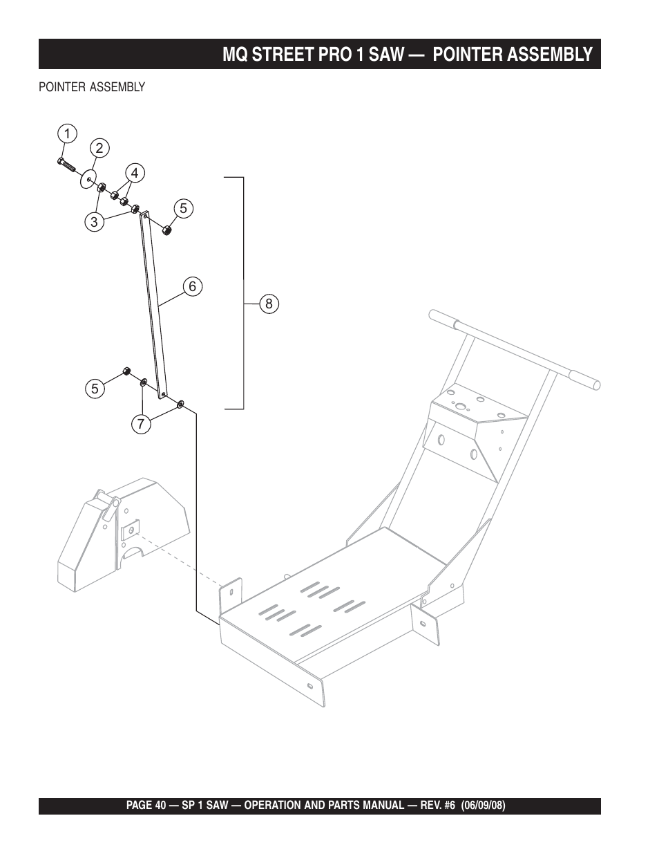 Mq street pro 1 saw, Pointer assembly | Multiquip SP15E16 User Manual | Page 40 / 76