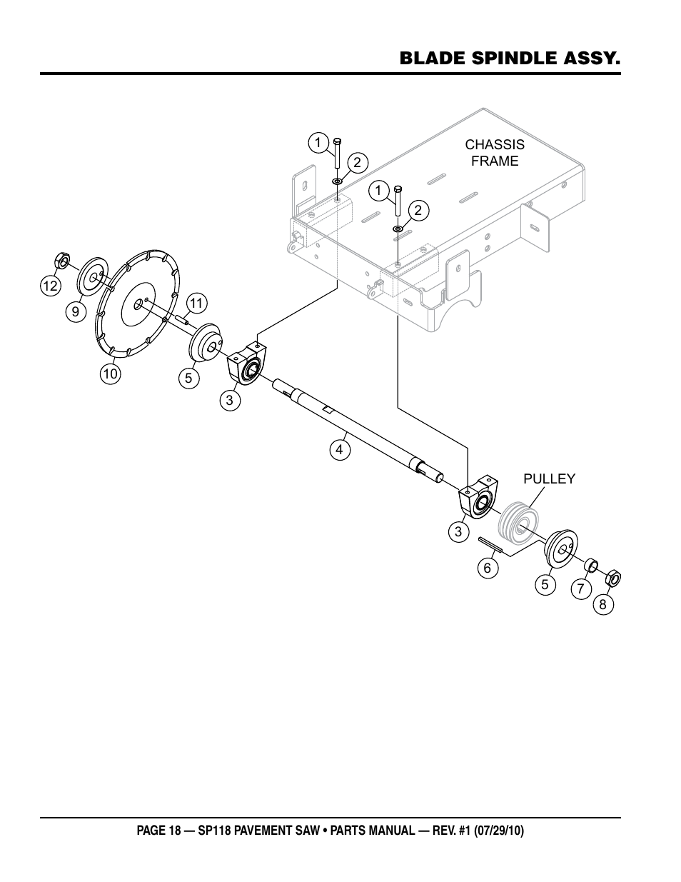 Blade spindle assy | Multiquip SP118 User Manual | Page 18 / 66