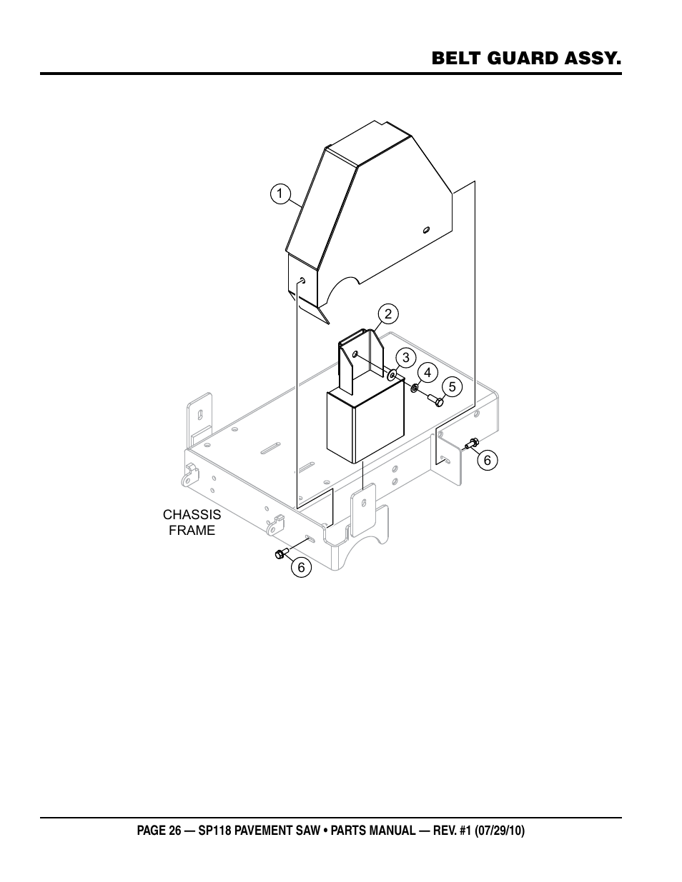 Belt guard assy | Multiquip SP118 User Manual | Page 26 / 66