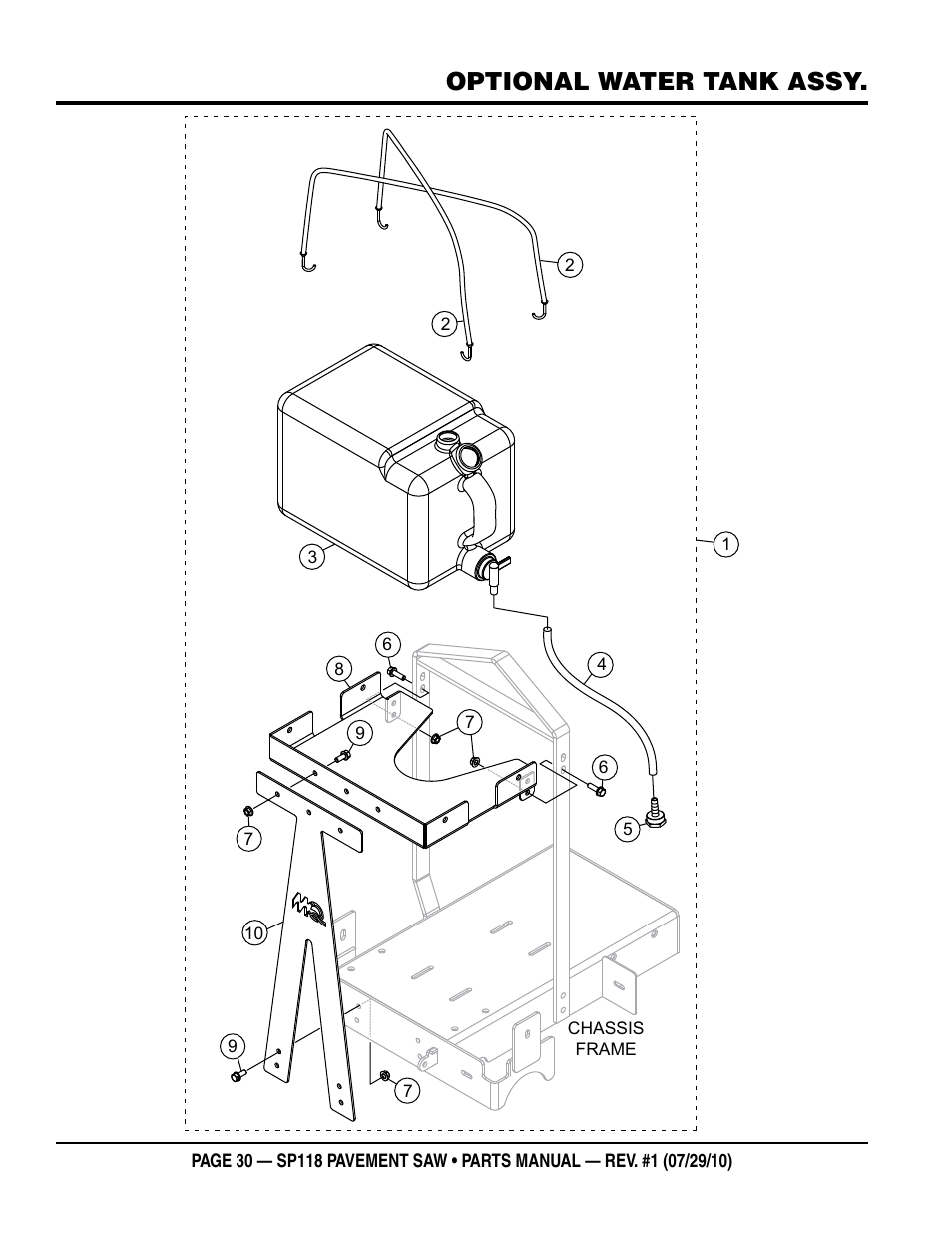Optional water tank assy | Multiquip SP118 User Manual | Page 30 / 66