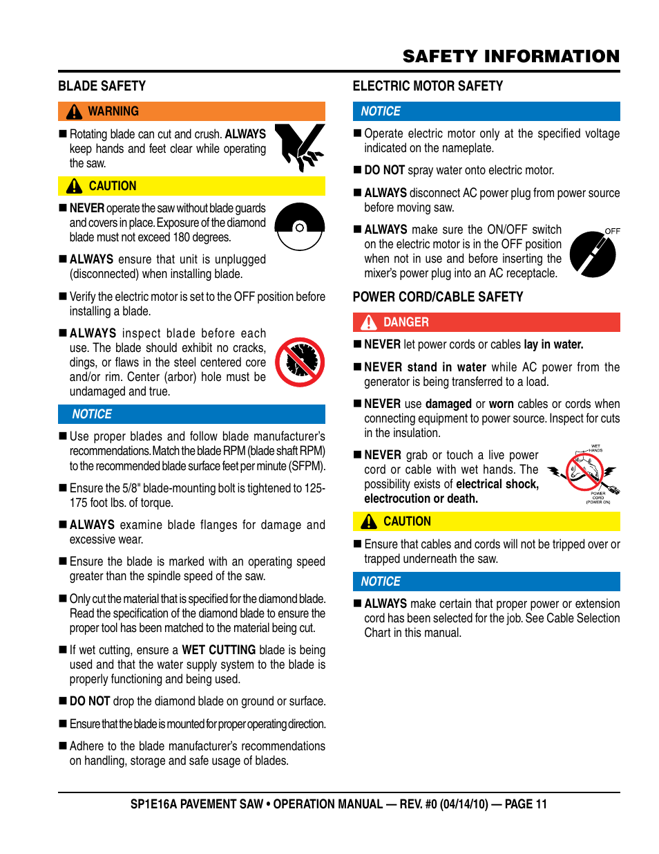 Safety information | Multiquip SP1E16A User Manual | Page 11 / 24