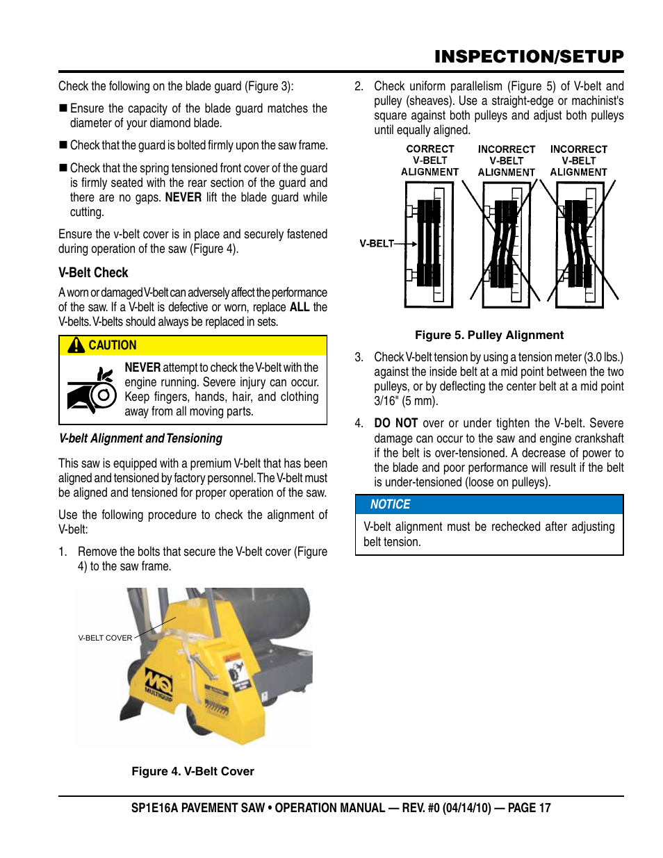 Inspection/setup | Multiquip SP1E16A User Manual | Page 17 / 24