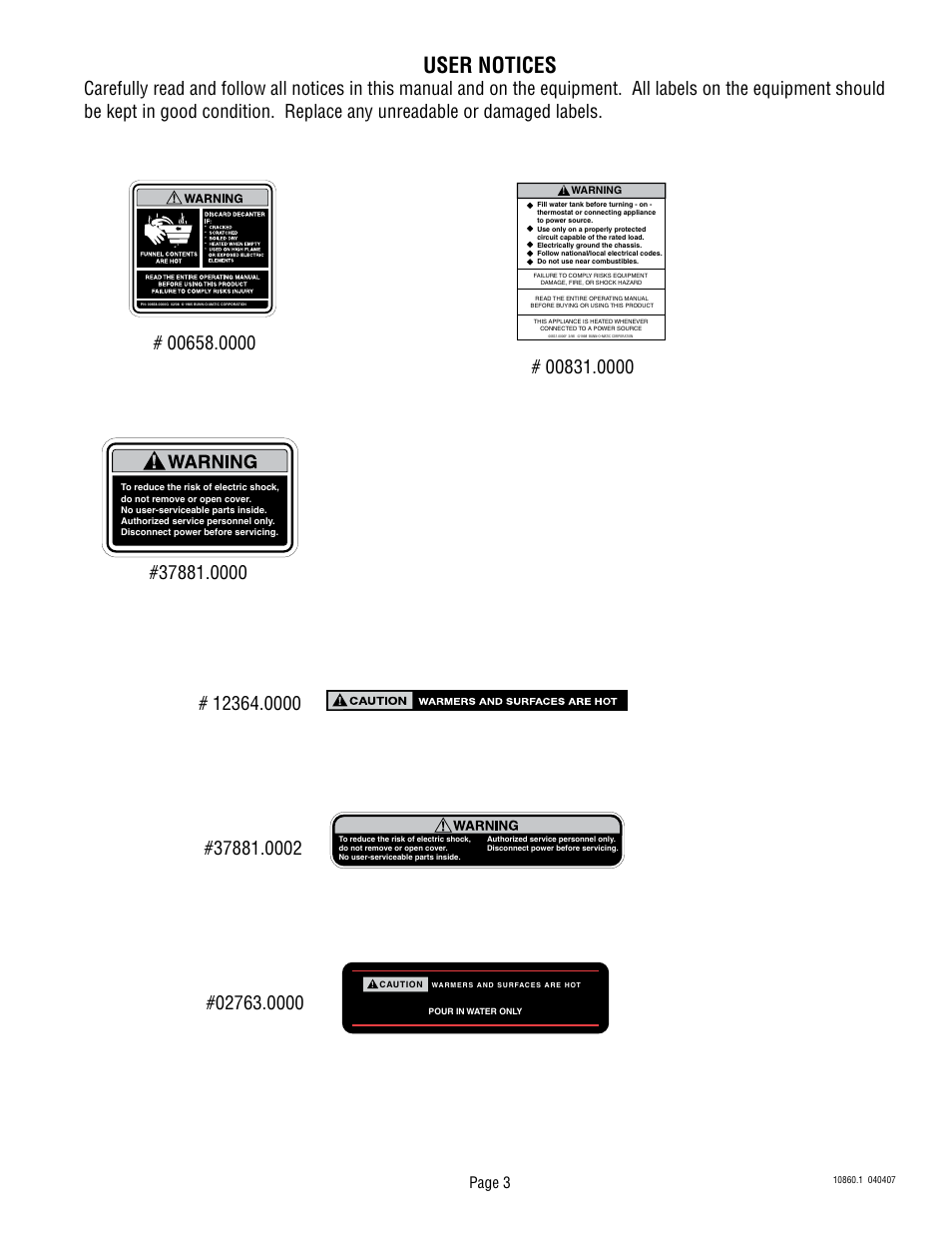 User notices, Page 3 | Bunn VP17A User Manual | Page 3 / 8