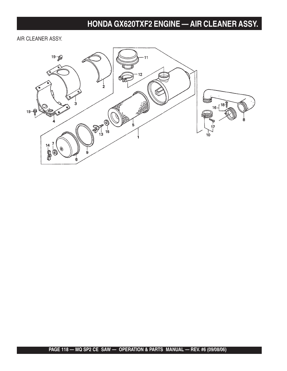 Honda gx620txf2 engine — air cleaner assy | Multiquip SP2 SCE20H20 User Manual | Page 118 / 158