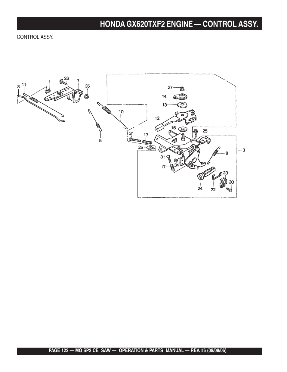 Honda gx620txf2 engine — control assy | Multiquip SP2 SCE20H20 User Manual | Page 122 / 158