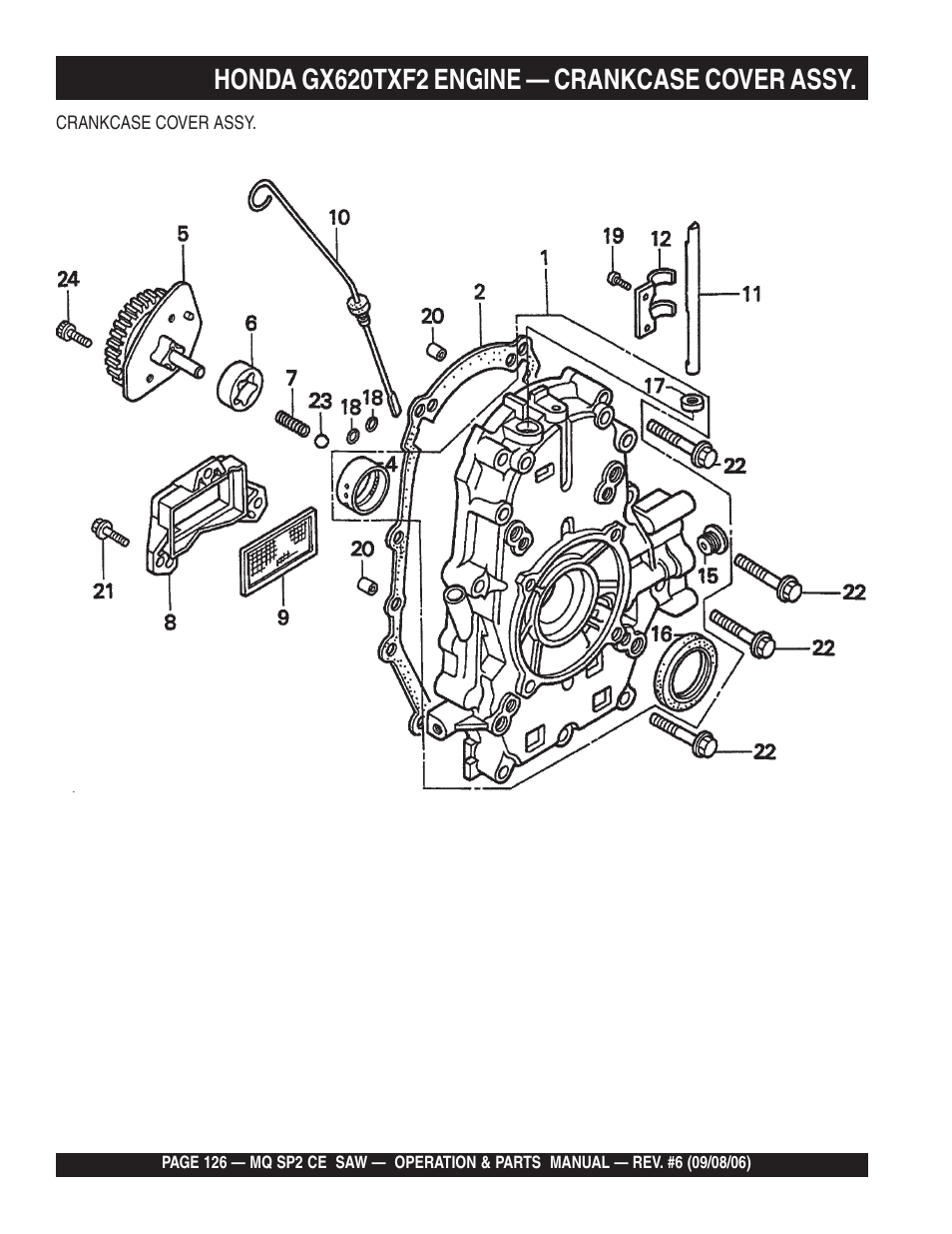 Honda gx620txf2 engine — crankcase cover assy | Multiquip SP2 SCE20H20 User Manual | Page 126 / 158
