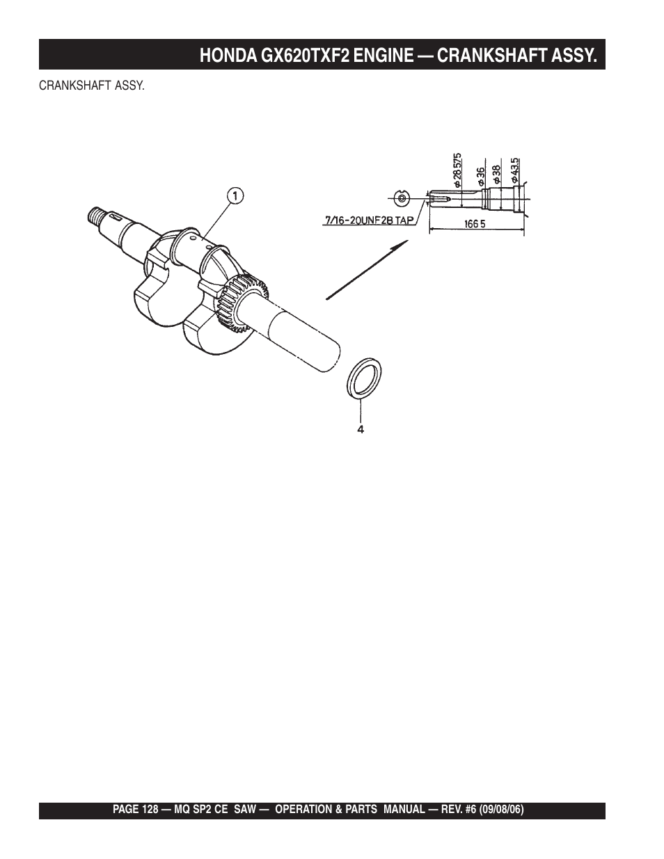 Honda gx620txf2 engine — crankshaft assy | Multiquip SP2 SCE20H20 User Manual | Page 128 / 158