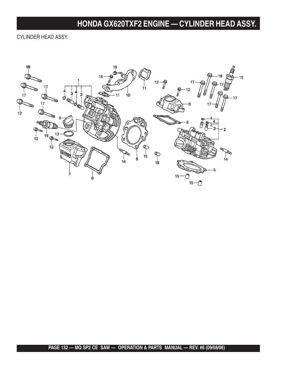 Honda gx620txf2 engine — cylinder head assy | Multiquip SP2 SCE20H20 User Manual | Page 132 / 158