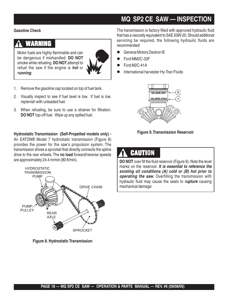 Mq sp2 ce saw — inspection, Cauti, Cauti caution | Warning | Multiquip SP2 SCE20H20 User Manual | Page 18 / 158