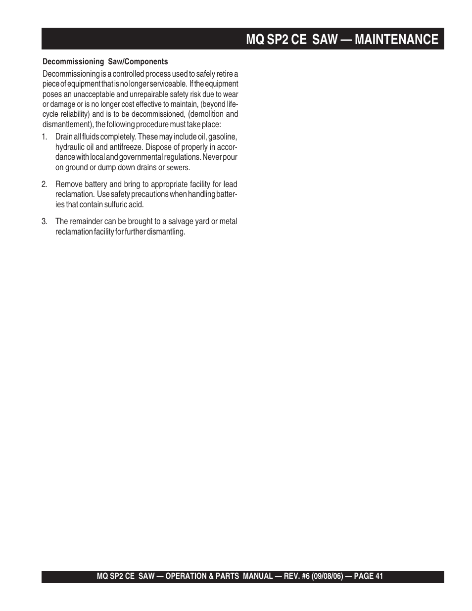 Mq sp2 ce saw — maintenance | Multiquip SP2 SCE20H20 User Manual | Page 41 / 158