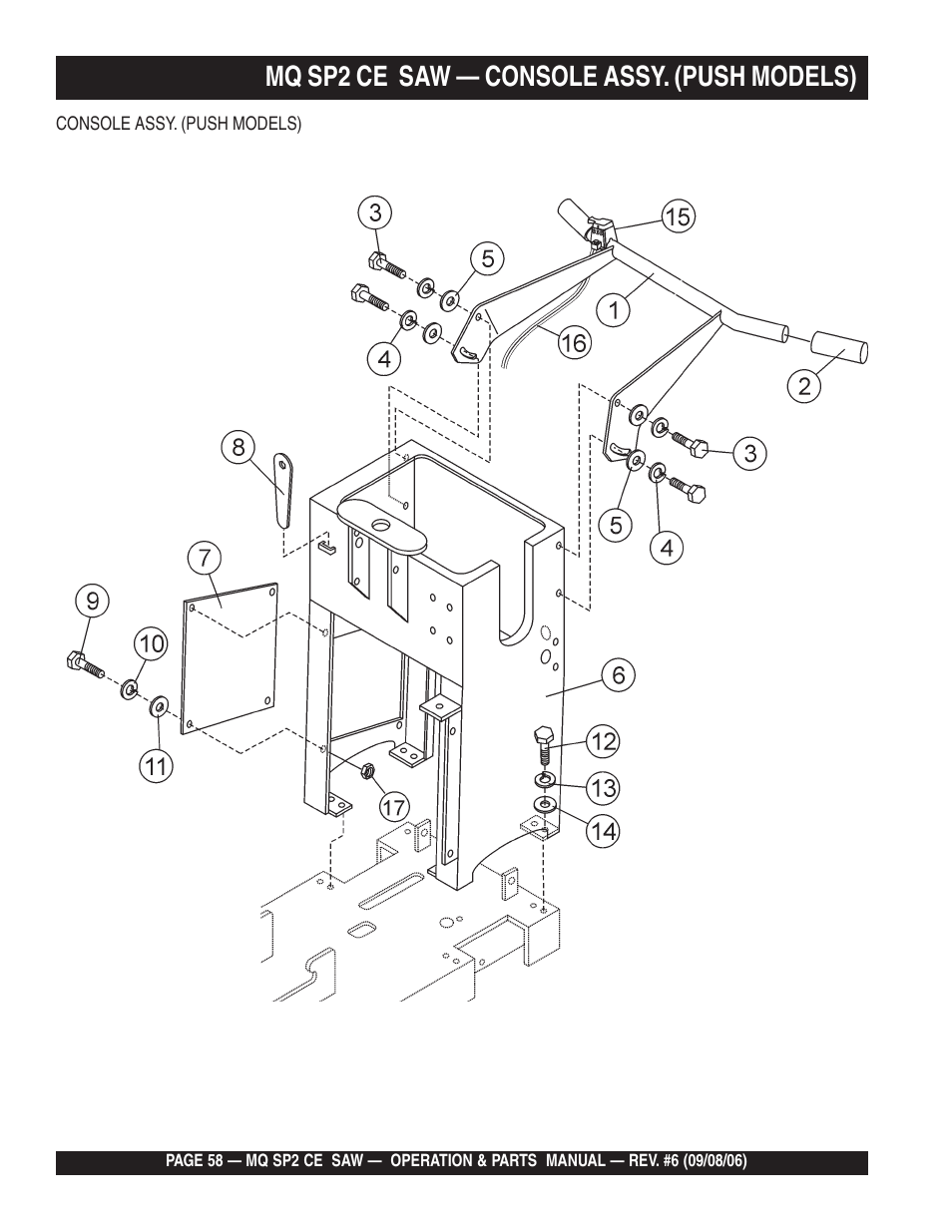Mq sp2 ce saw — console assy. (push models) | Multiquip SP2 SCE20H20 User Manual | Page 58 / 158