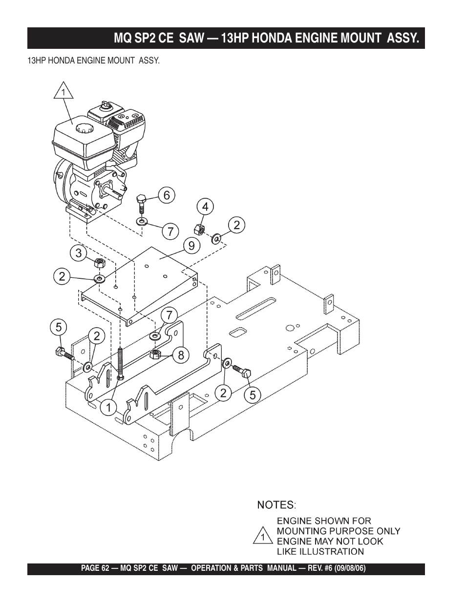 Mq sp2 ce saw — 13hp honda engine mount assy | Multiquip SP2 SCE20H20 User Manual | Page 62 / 158