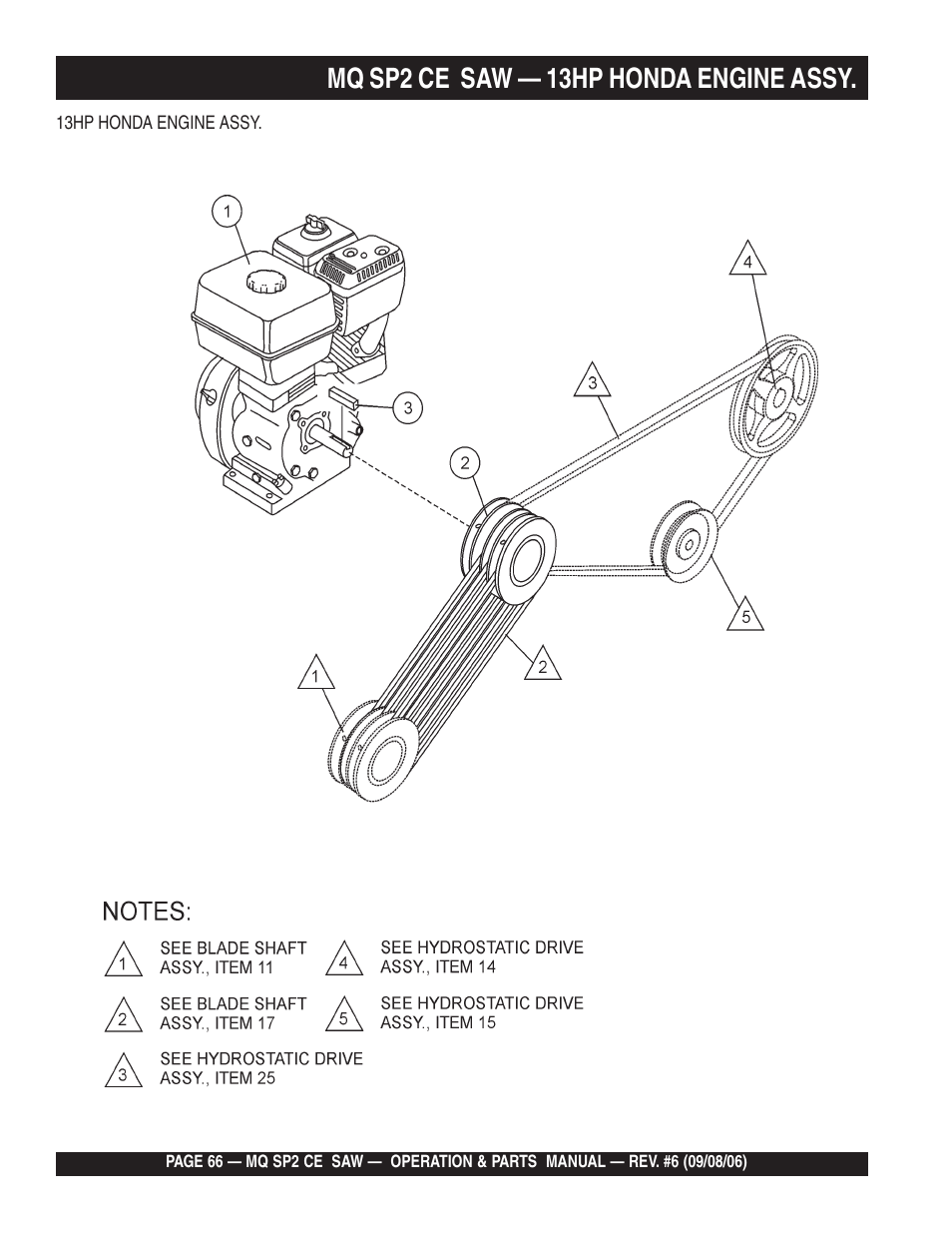 Mq sp2 ce saw — 13hp honda engine assy | Multiquip SP2 SCE20H20 User Manual | Page 66 / 158