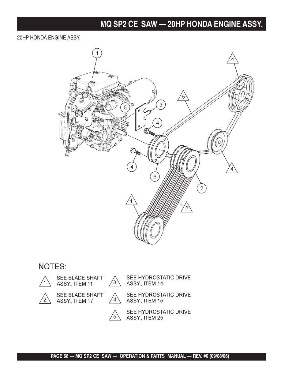 Mq sp2 ce saw — 20hp honda engine assy | Multiquip SP2 SCE20H20 User Manual | Page 68 / 158