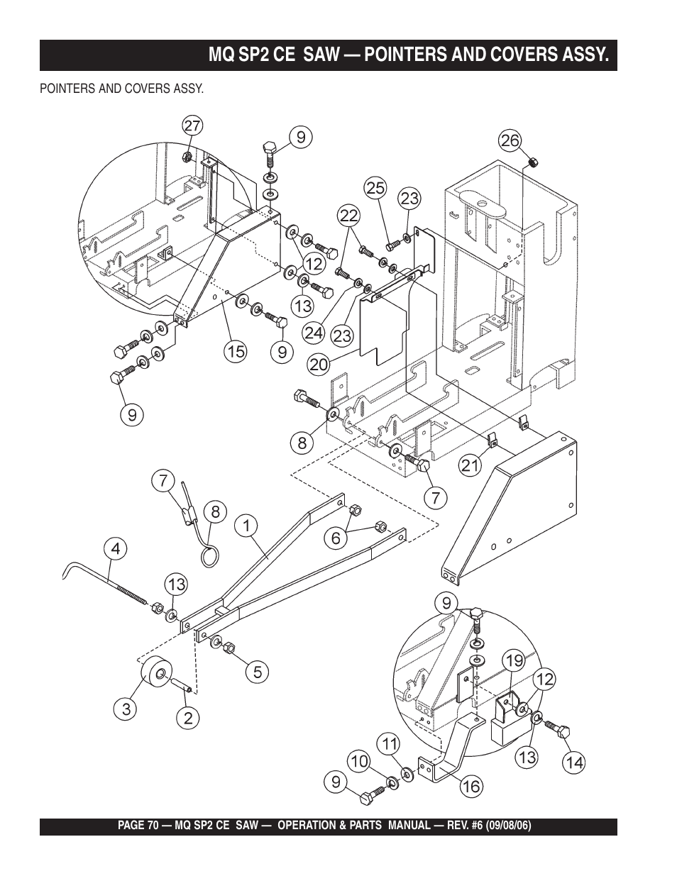 Mq sp2 ce saw — pointers and covers assy | Multiquip SP2 SCE20H20 User Manual | Page 70 / 158