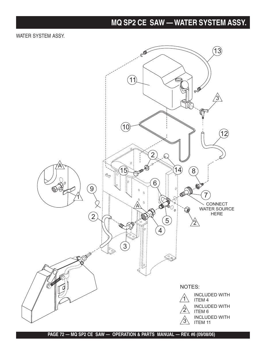 Mq sp2 ce saw — water system assy | Multiquip SP2 SCE20H20 User Manual | Page 72 / 158