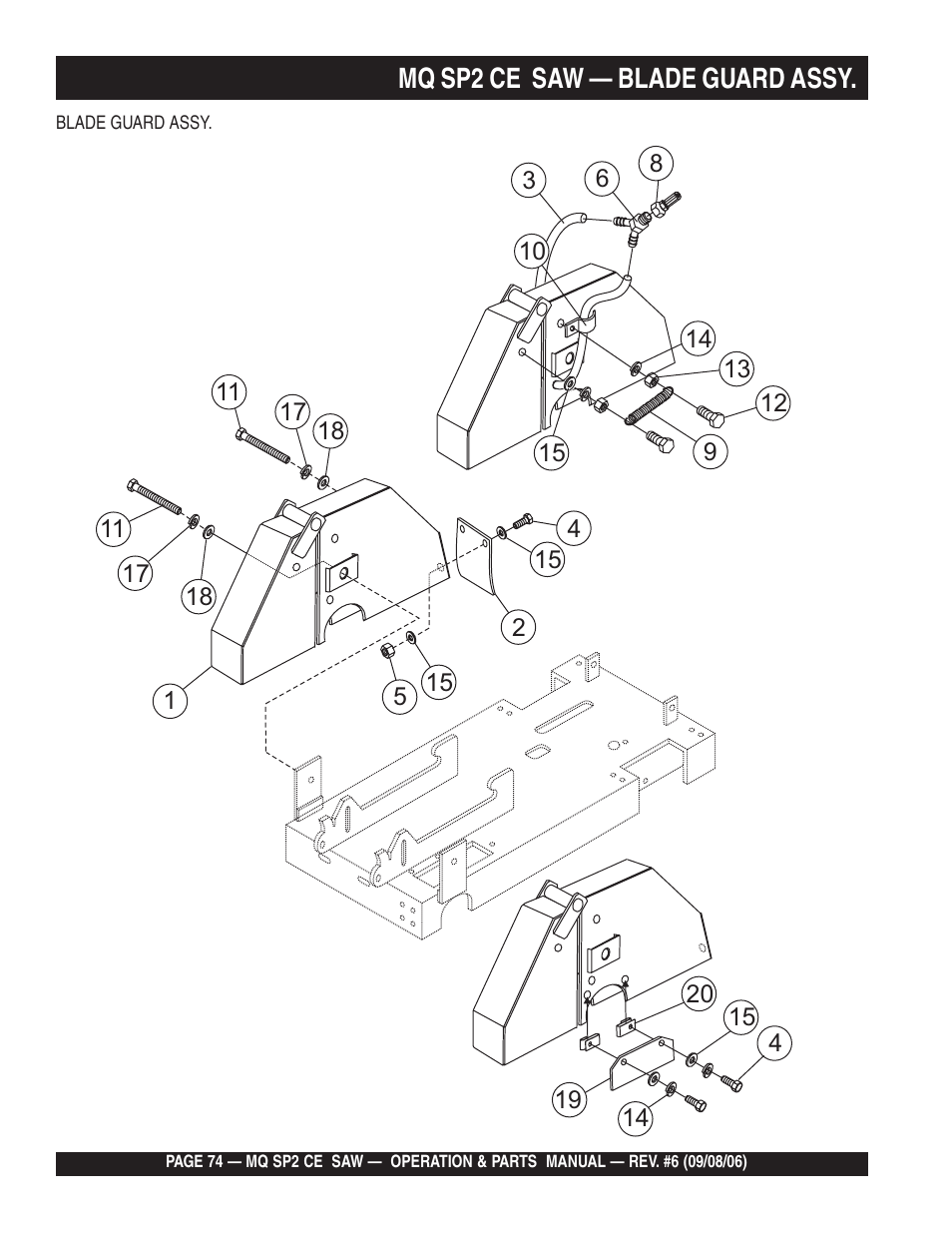 Mq sp2 ce saw — blade guard assy | Multiquip SP2 SCE20H20 User Manual | Page 74 / 158