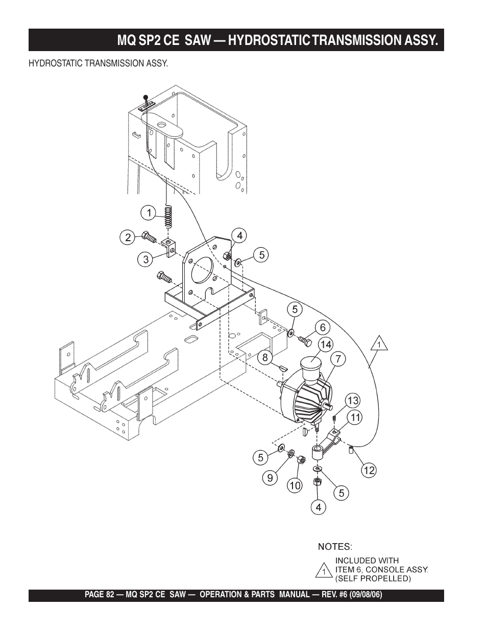 Mq sp2 ce saw — hydrostatic transmission assy | Multiquip SP2 SCE20H20 User Manual | Page 82 / 158