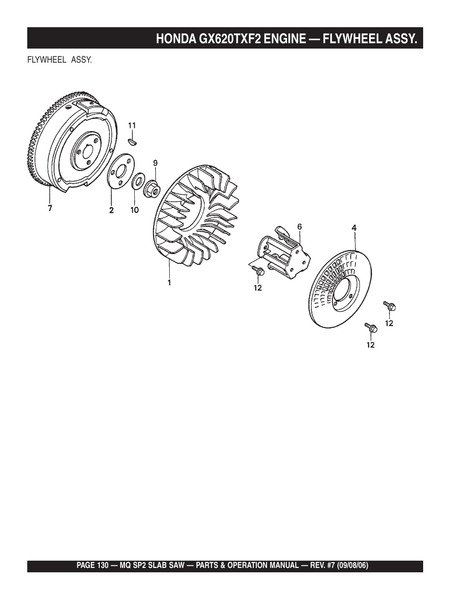 Honda gx620txf2 engine — flywheel assy | Multiquip SP2S20H20 User Manual | Page 130 / 152