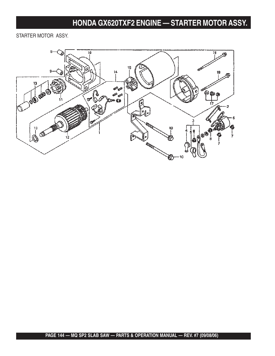 Honda gx620txf2 engine — starter motor assy | Multiquip SP2S20H20 User Manual | Page 144 / 152