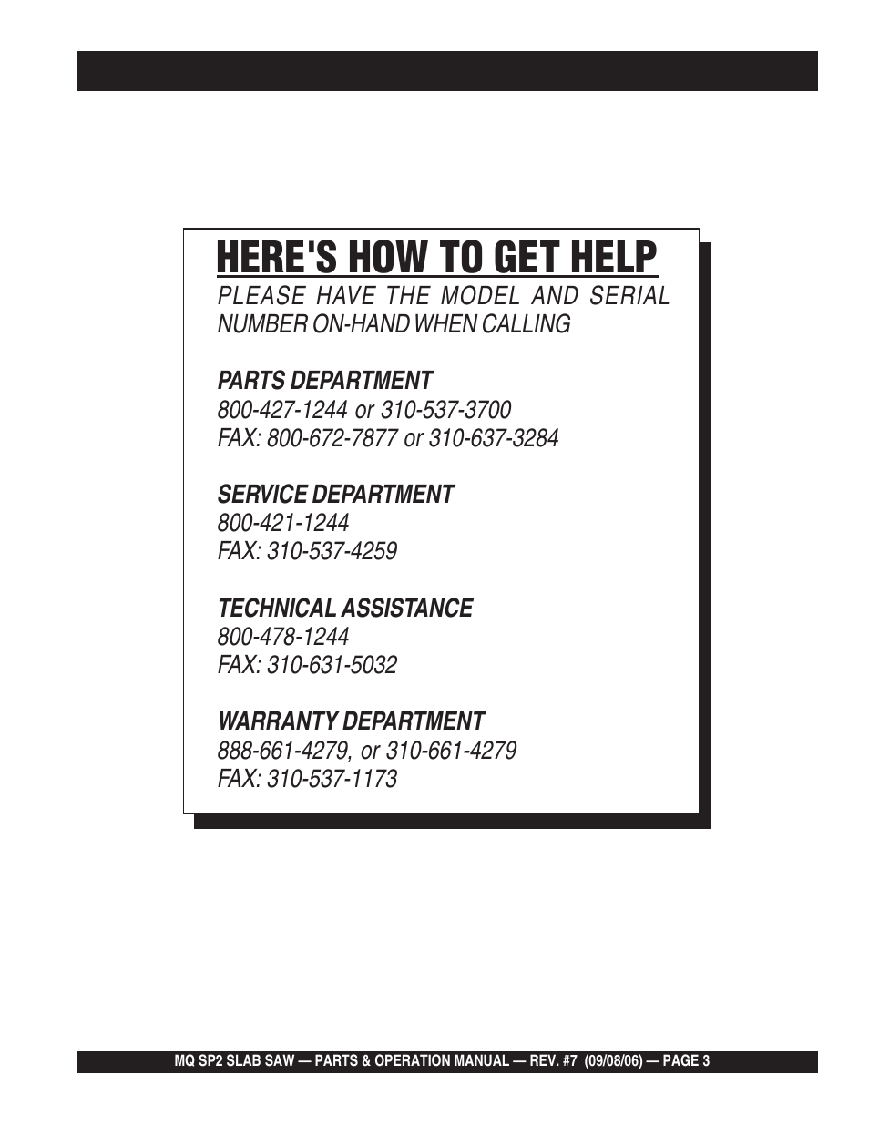 Here's how to get help | Multiquip SP2S20H20 User Manual | Page 3 / 152