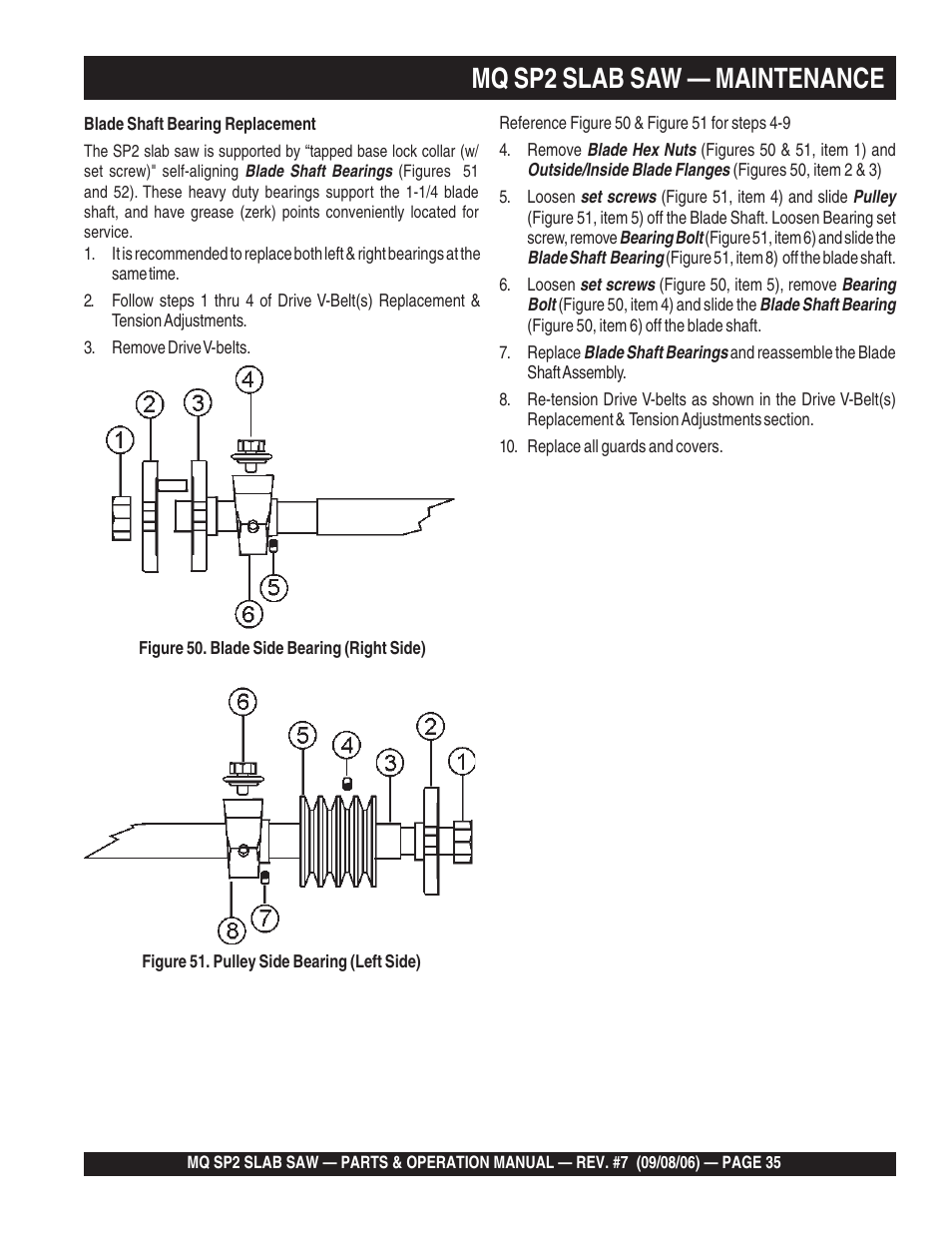 Mq sp2 slab saw — maintenance | Multiquip SP2S20H20 User Manual | Page 35 / 152