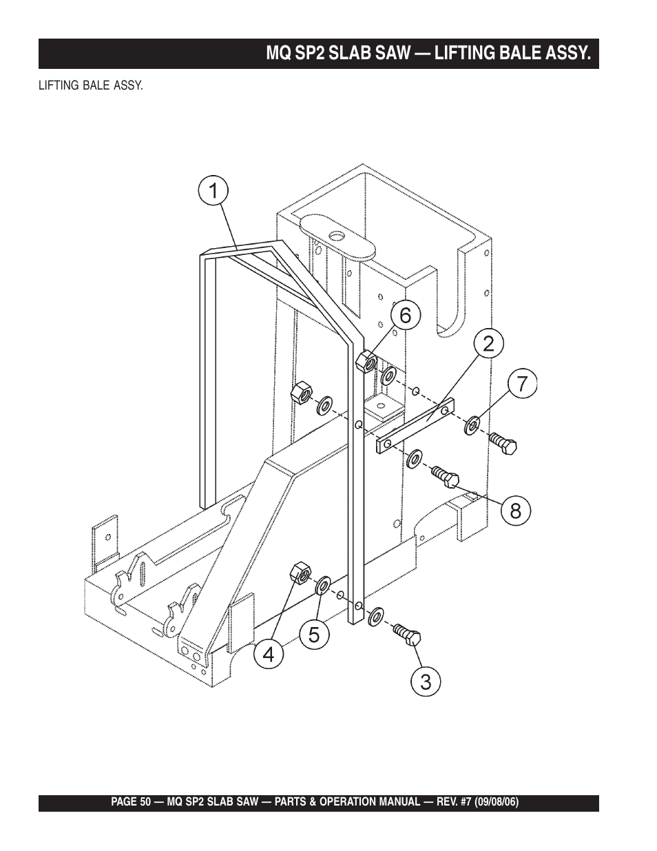 Mq sp2 slab saw — lifting bale assy | Multiquip SP2S20H20 User Manual | Page 50 / 152