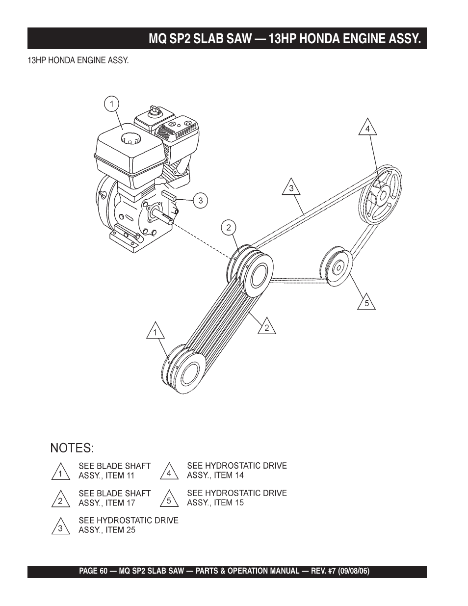 Mq sp2 slab saw — 13hp honda engine assy | Multiquip SP2S20H20 User Manual | Page 60 / 152