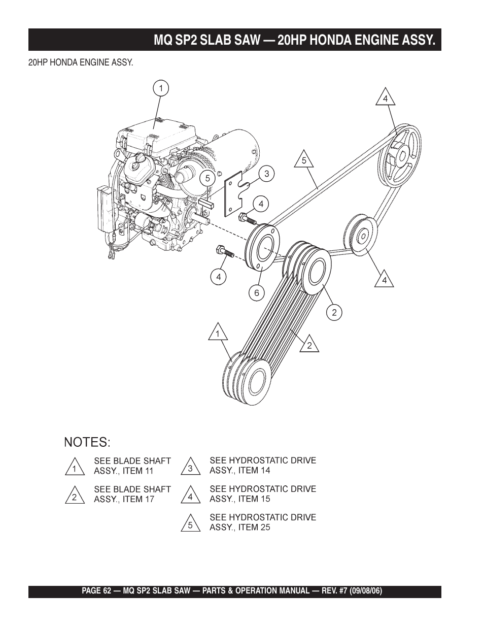 Mq sp2 slab saw — 20hp honda engine assy | Multiquip SP2S20H20 User Manual | Page 62 / 152