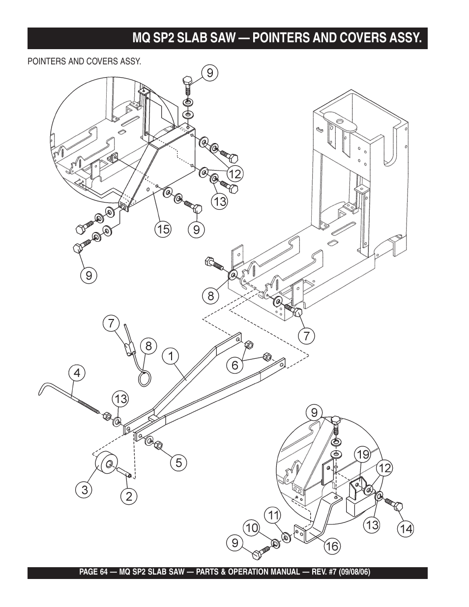 Mq sp2 slab saw — pointers and covers assy | Multiquip SP2S20H20 User Manual | Page 64 / 152