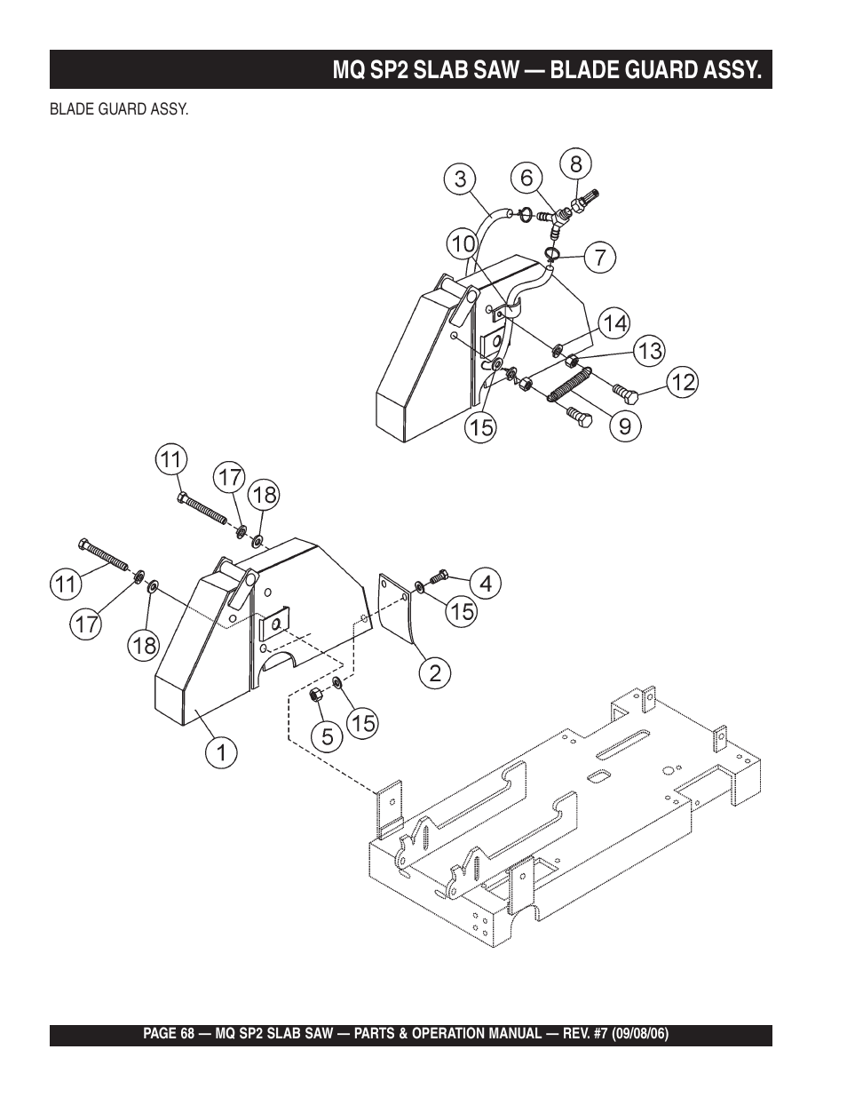 Mq sp2 slab saw — blade guard assy | Multiquip SP2S20H20 User Manual | Page 68 / 152